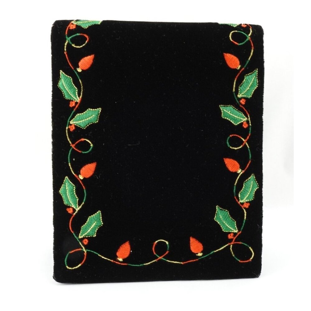 Black Velvet Purse With Christmas Bulbs Embroidered Evening Holiday Bag 7” - Picture 2 of 10